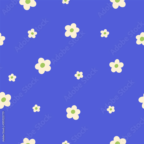 Summer daisy flowers, seamless pattern. Repeating floral print. Endless backg...