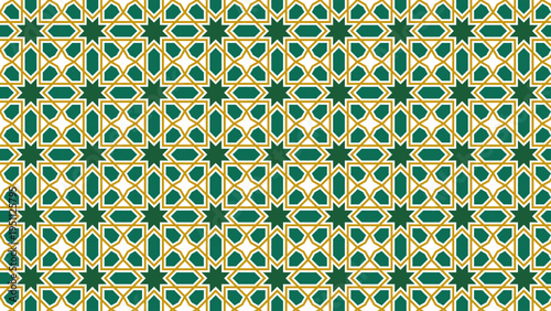 Seamless Islamic Geometric Pattern Arabesque Background with Green and Gold Ornament for Eid Al Adha Decoration