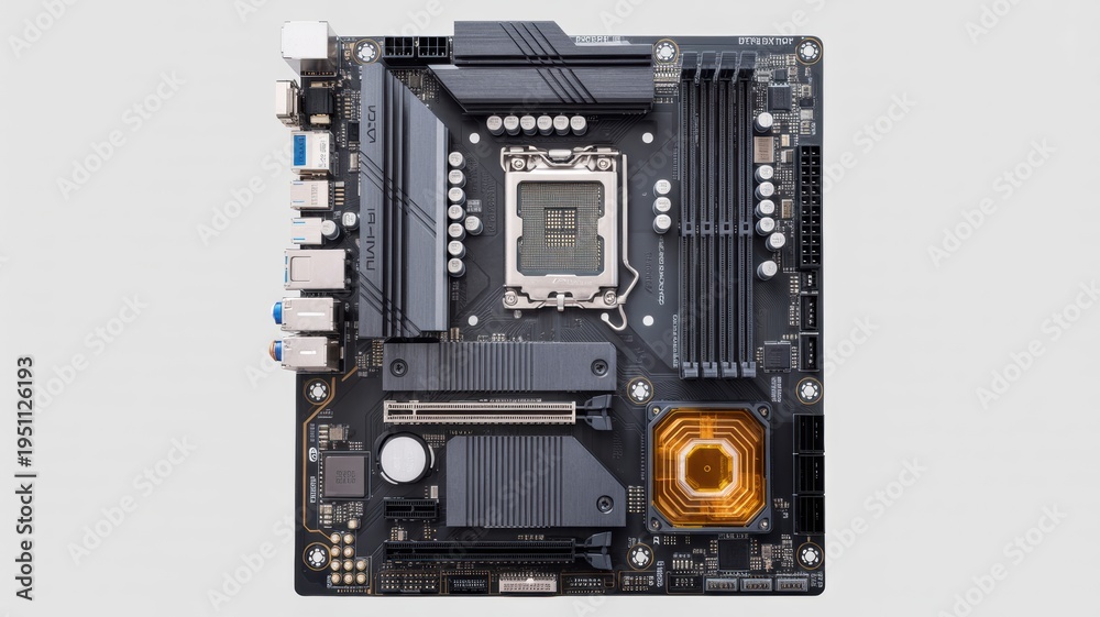 Fototapeta premium Computer motherboard with various components and ports