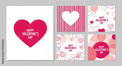 Set of Modern Valentine's Day Greeting Card Templates with Pink Hearts and Minimalist Designs