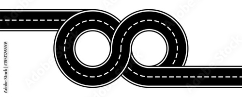 Winding road. Journey traffic curved highway. Winding asphalt empty line isolated vector concept.