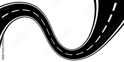Winding road. Journey traffic curved highway. Winding asphalt empty line isolated vector concept.	