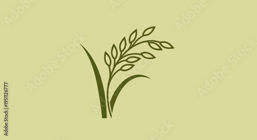Modern Rice Plant Logo with Green Gradient Background