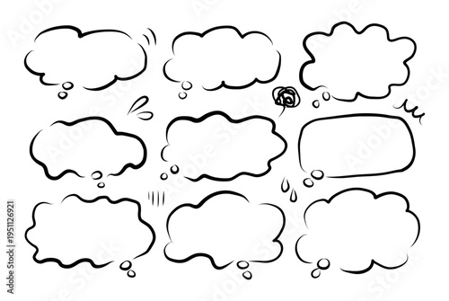 黒ペンで手描きしたような吹き出しと漫符セット