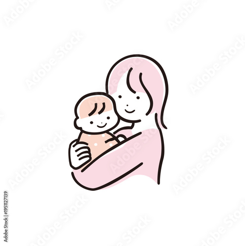 赤ちゃんを抱く母親｜親子イメージイラスト