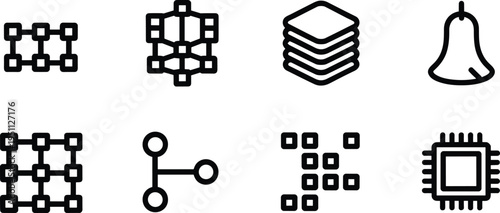 Black outline of digital networks and computing components