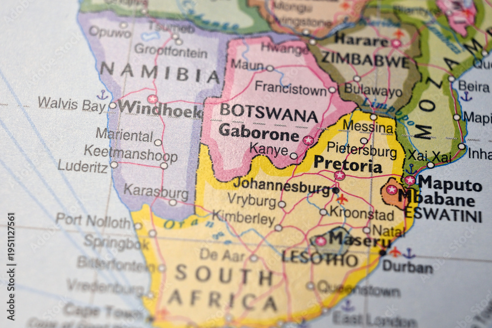 Naklejka premium Gaborone Botswana – Map Location with Blurred Background