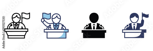 Mayor icon set, vector collection of civic leader symbols, political office and government representative icons, simple line and flat design