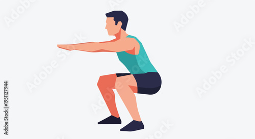 A minimalist illustration of a man performing a squat exercise