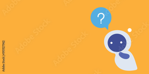 Friendly AI Chatbot Mascot with Question Mark Speech Bubble