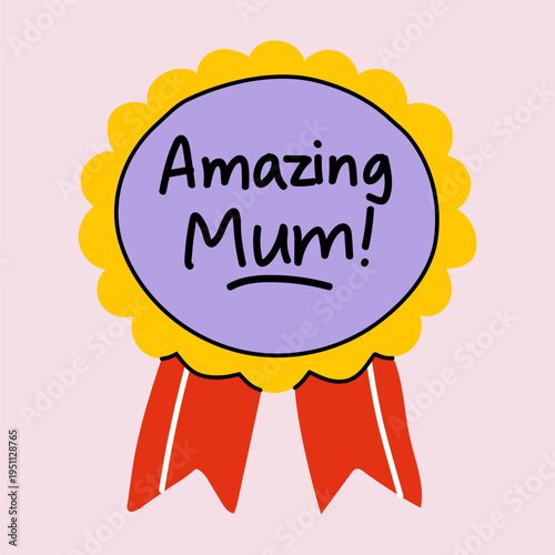 Best Mum Rosette Ribbon Cute Cartoon Design