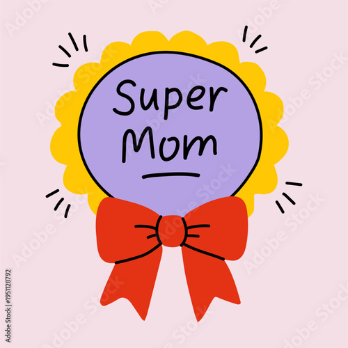 Best Mom Rosette Ribbon Cartoon Design