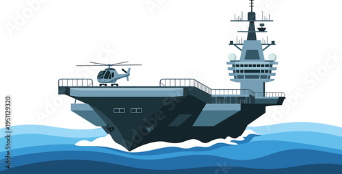 Pixel Art Illustration of a Military Aircraft Carrier Warship with Helicopter on Ocean at Night