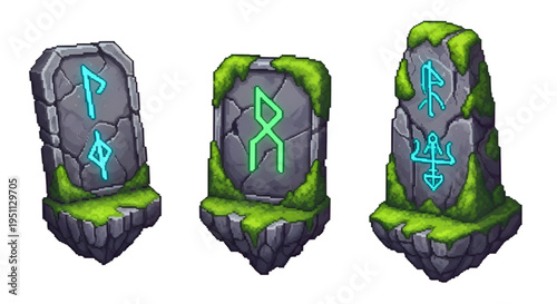 Ancient Magic Rune Stones Floating Monolith Pixel Art Asset