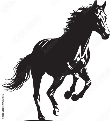 Running wild stallion silhouette vector illustration of galloping horse in motion design