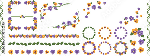 パンジーのフレームと装飾セット