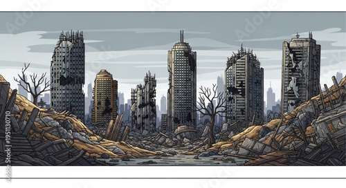 Abandoned City Skyline Ruins Landscape.