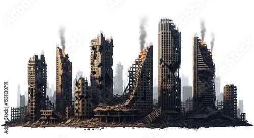 Abandoned City Skyline with Ruins.