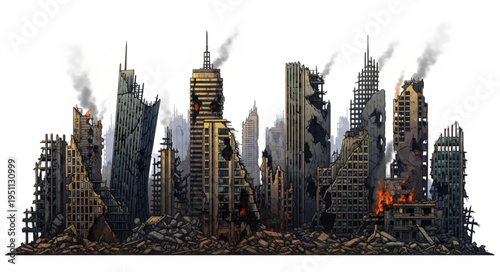 Abandoned Cityscape Skyline Ruins.