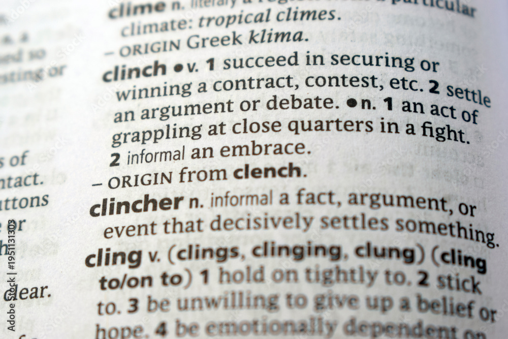 Fototapeta premium Detail Of English Dictionary Page And Word Pronunciation Of - clincher