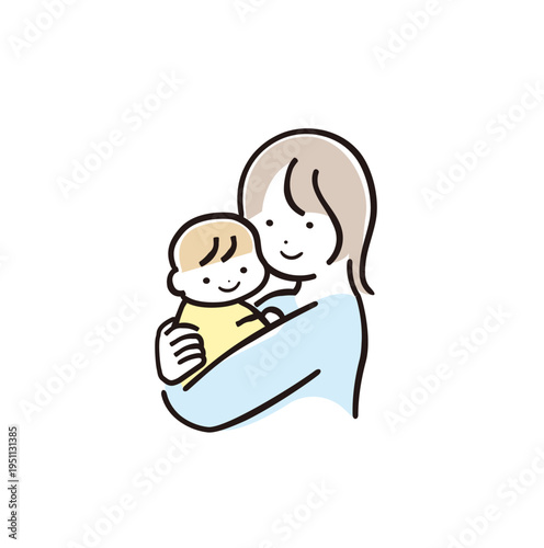 赤ちゃんを抱く母親｜親子イメージイラスト カラフル