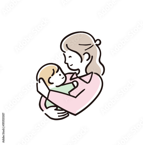 赤ちゃんを見つめて抱っこする母親｜親子の愛情イメージ カラフル