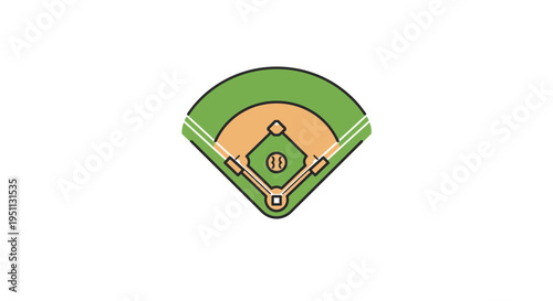 Diamond baseball field illustration with a baseball at home plate, symbolizing sports and games