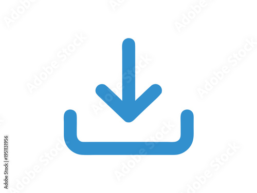 Professional blue download arrow icon for file saving and incoming data transfer interface element vector illustration graphic design isolated on transparent background