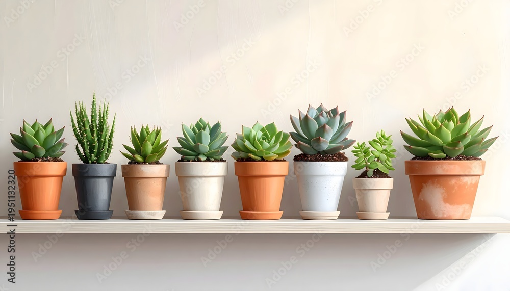 Fototapeta premium Collection of various potted succulents arranged on a shelf