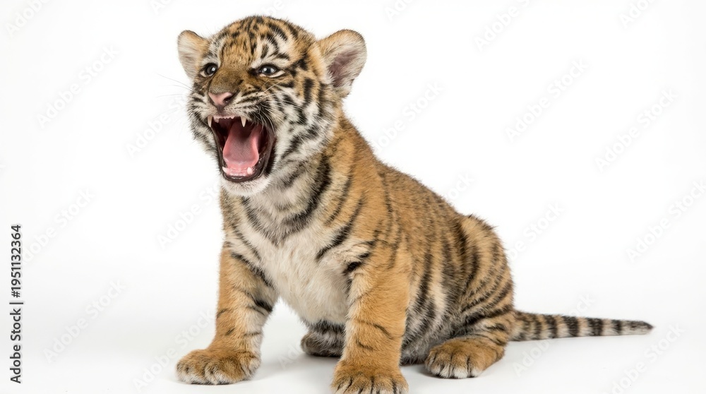 Obraz premium Tiger cub roaring loudly forward.