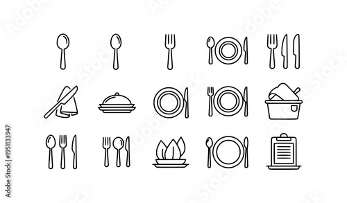 Minimal Tableware Line Icons – Restaurant Menu Catering Cutlery Vector Set