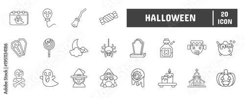 20 Halloween Line Icon Illustration Set