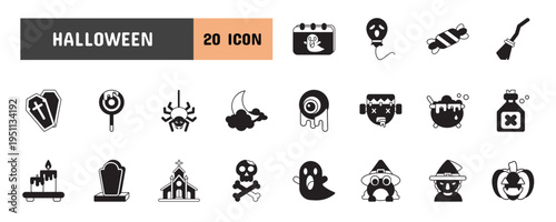 20 Halloween Glyph Icon Illustration Set
