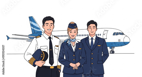 Airline Crew in Uniform Stand.