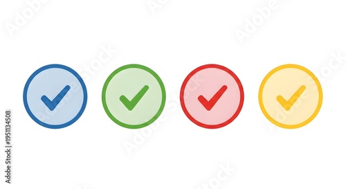 Four Colored Checkmarks: Blue, Green, Red, and Yellow
