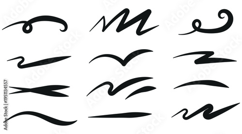 Collection of hand drawn black underline strokes swashes and wavy line graphic design elements