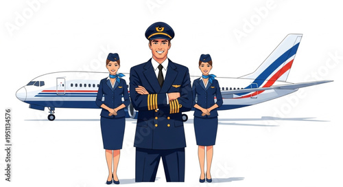 Airline Crew in Uniform Stand.