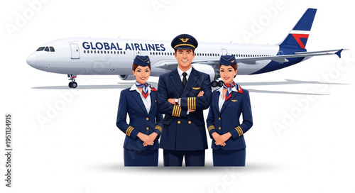 Airline Crew in Uniform Standing.