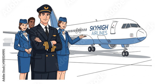 Airline Crew in Uniform Standing.