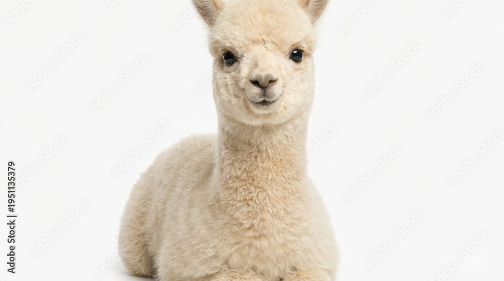 Fototapeta premium Cute white alpaca animal portrait.