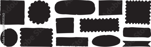 Collection of black hand drawn irregular shapes and frames on white background Keywords: black