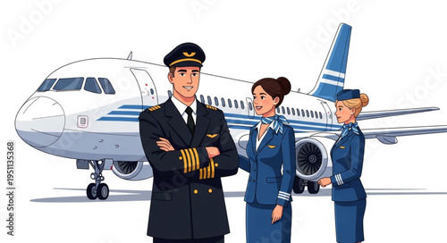 Airline Crew in Uniforms Standing.