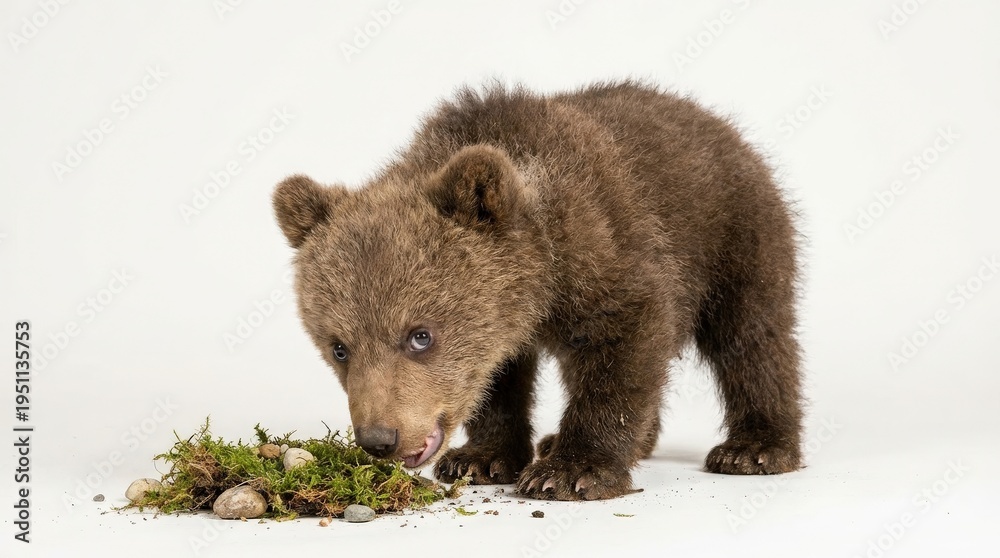 Fototapeta premium Brown bear cub eating greens.