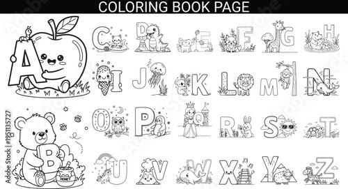 Coloring Book Alphabet Page Featuring Cute Animals and for Each Letter A to Z letters