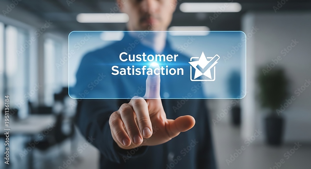 Obraz premium Businessman interacting with customer satisfaction interface.