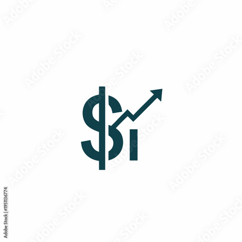 Dynamic financial success icon featuring an upward-trending arrow integrated with a dollar symbol, representing market growth, investment returns, and business profitability and wealth creation
