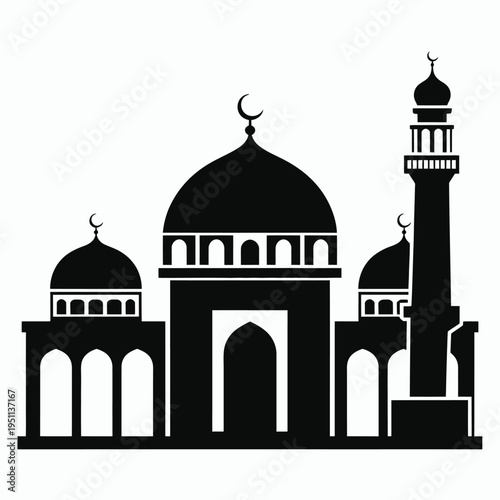 Black and white of a church with three domes and a bell tower religious architecture