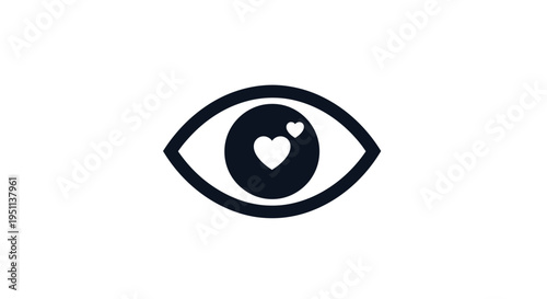 a black and white eye with a heart.