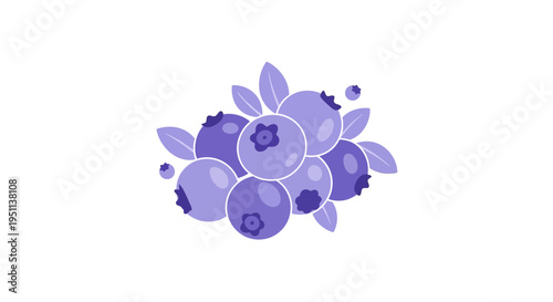 A bunch of purple blueberries with leaves.