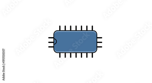 A blue microchip with pins on a white background.